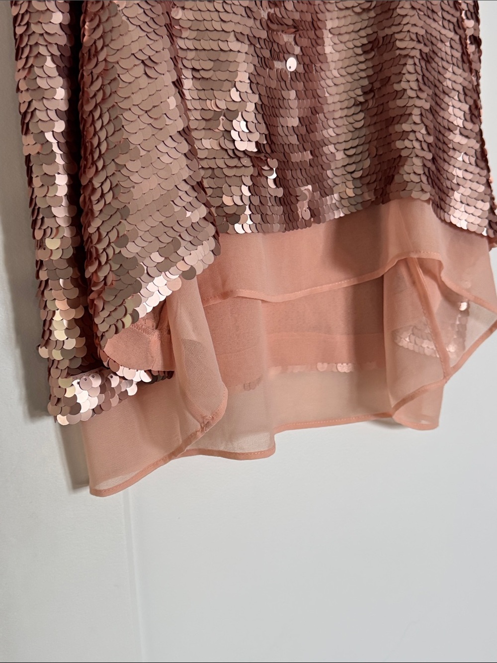 Anthropologie Sequin Metallic Rose Gold V-Neck Cami Tank Top Size 12 - Picture 8 of 11
